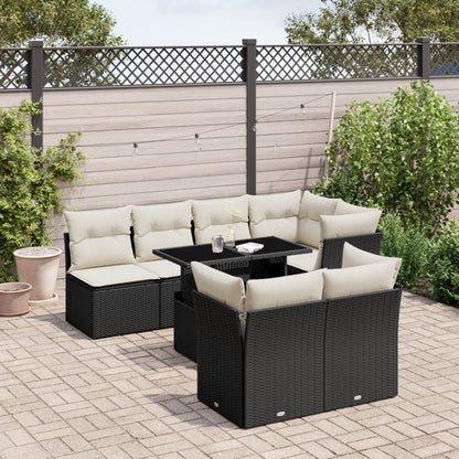 8-tlg. Garten-Sofagarnitur mit Kissen Schwarz Poly Rattan