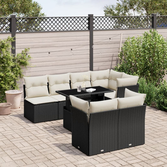 8-tlg. Garten-Sofagarnitur mit Kissen Schwarz Poly Rattan