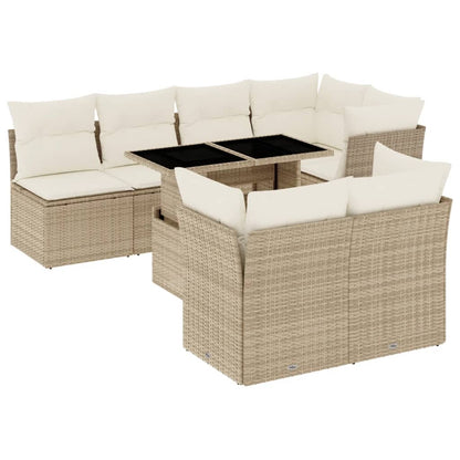 8-tlg. Garten-Sofagarnitur mit Kissen Beige Poly Rattan