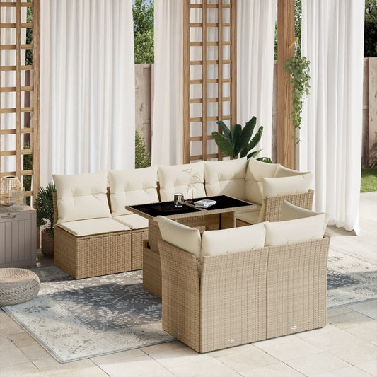 8-tlg. Garten-Sofagarnitur mit Kissen Beige Poly Rattan