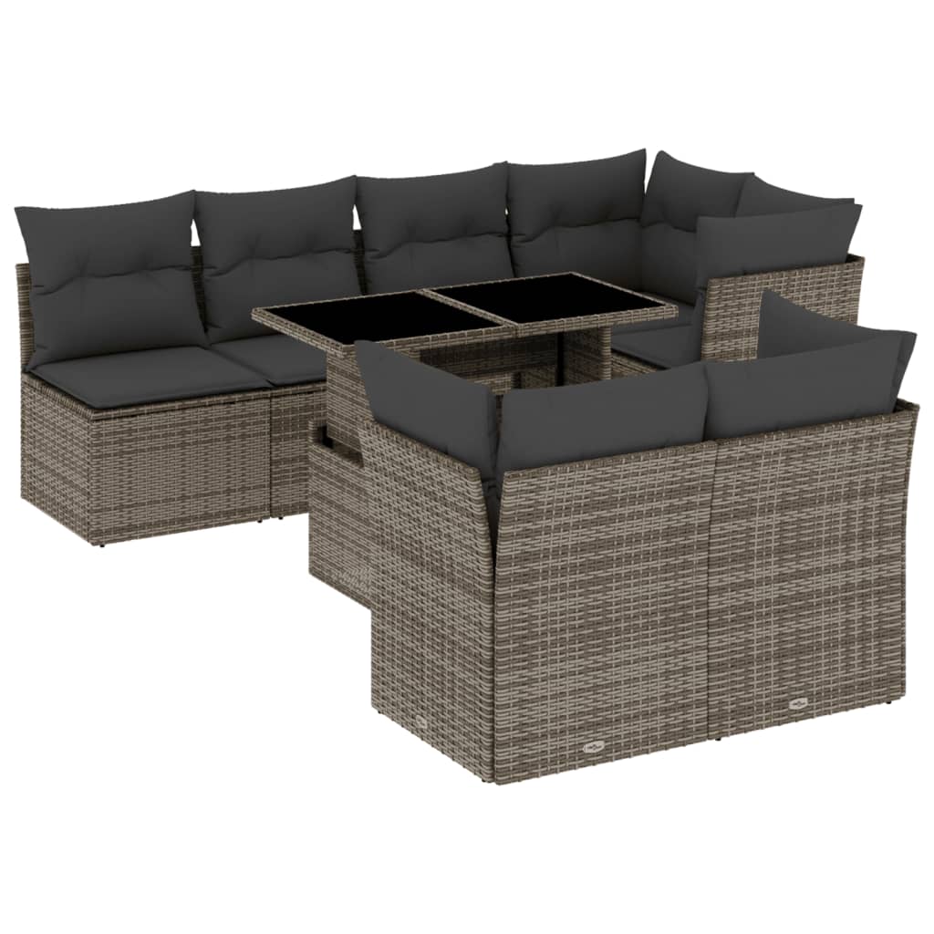 8-tlg. Garten-Sofagarnitur mit Kissen Grau Poly Rattan