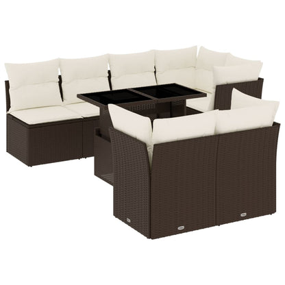 8-tlg. Garten-Sofagarnitur mit Kissen Braun Poly Rattan