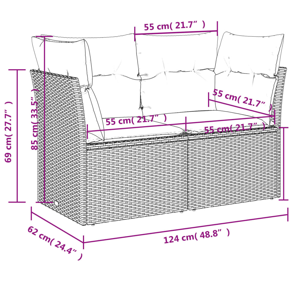 5-tlg. Garten-Sofagarnitur mit Kissen Grau Poly Rattan