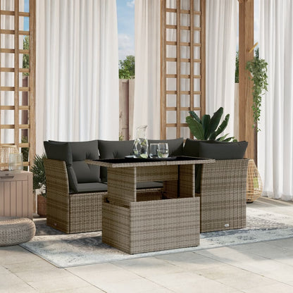 5-tlg. Garten-Sofagarnitur mit Kissen Grau Poly Rattan