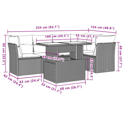 6-tlg. Garten-Sofagarnitur mit Kissen Schwarz Poly Rattan