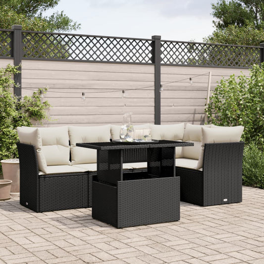 6-tlg. Garten-Sofagarnitur mit Kissen Schwarz Poly Rattan