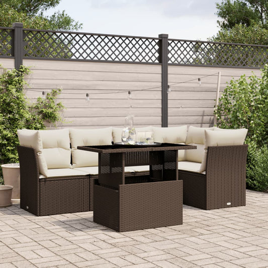 6-tlg. Garten-Sofagarnitur mit Kissen Braun Poly Rattan