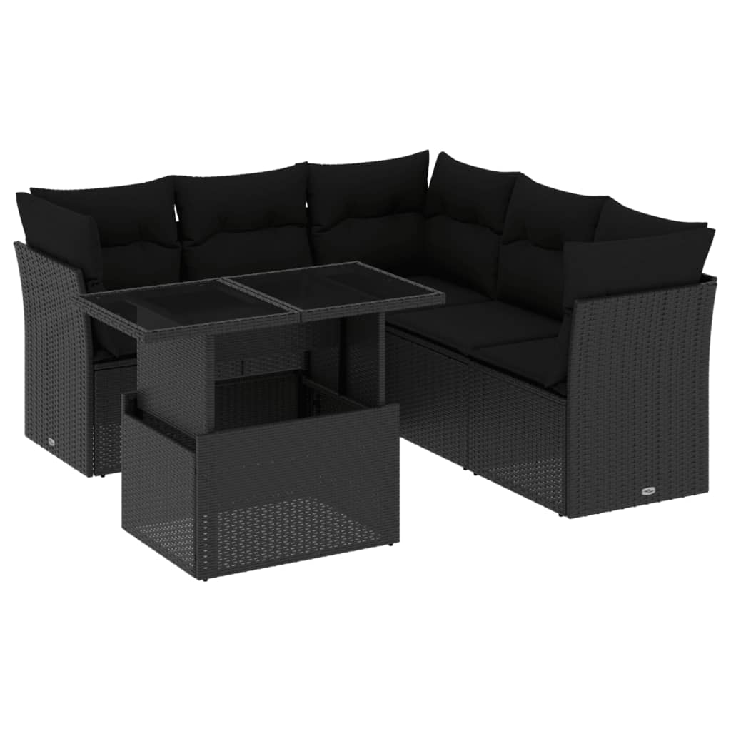 6-tlg. Garten-Sofagarnitur mit Kissen Schwarz Poly Rattan