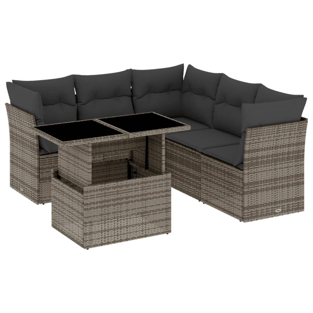 6-tlg. Garten-Sofagarnitur mit Kissen Grau Poly Rattan