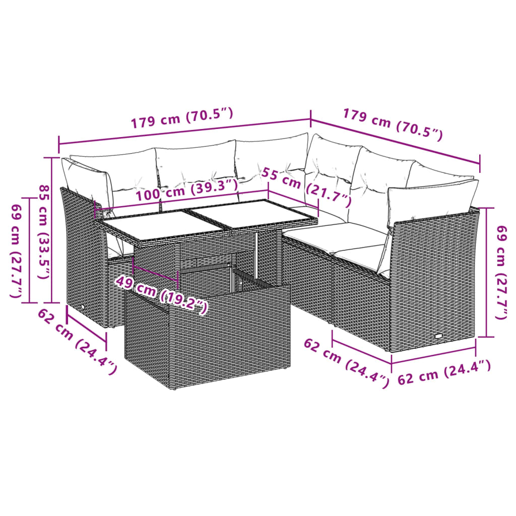 6-tlg. Garten-Sofagarnitur mit Kissen Grau Poly Rattan