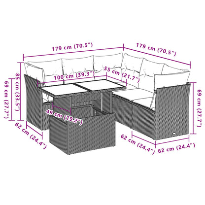 6-tlg. Garten-Sofagarnitur mit Kissen Grau Poly Rattan