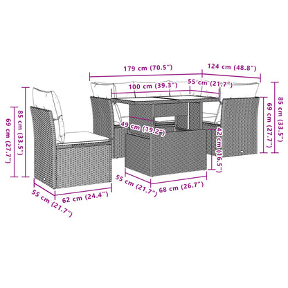 6-tlg. Garten-Sofagarnitur mit Kissen Schwarz Poly Rattan