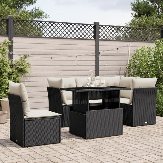 6-tlg. Garten-Sofagarnitur mit Kissen Schwarz Poly Rattan