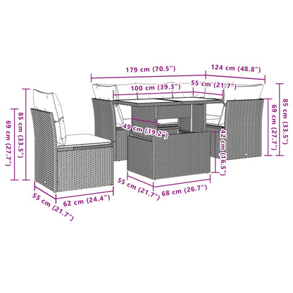 6-tlg. Garten-Sofagarnitur mit Kissen Grau Poly Rattan