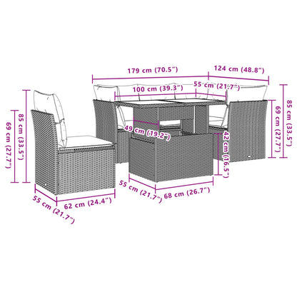 6-tlg. Garten-Sofagarnitur mit Kissen Braun Poly Rattan