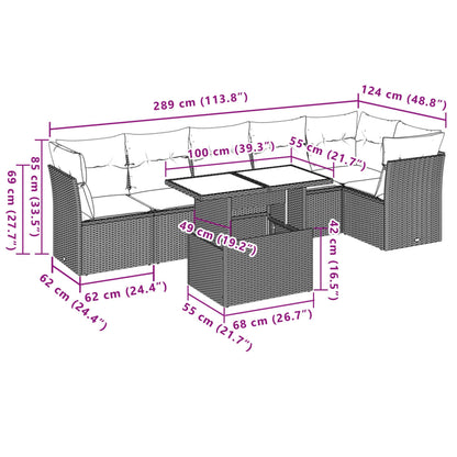 7-tlg. Garten-Sofagarnitur mit Kissen Grau Poly Rattan