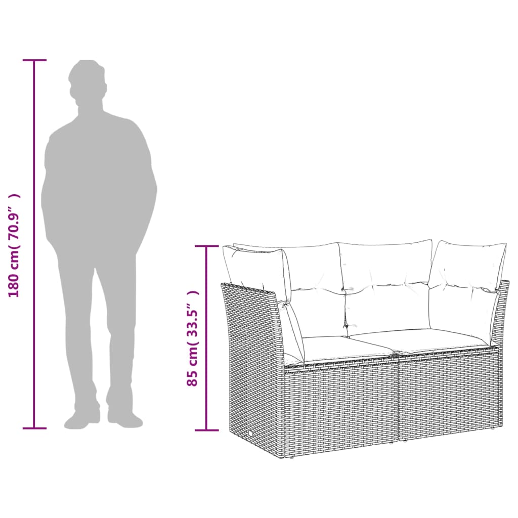 7-tlg. Garten-Sofagarnitur mit Kissen Grau Poly Rattan