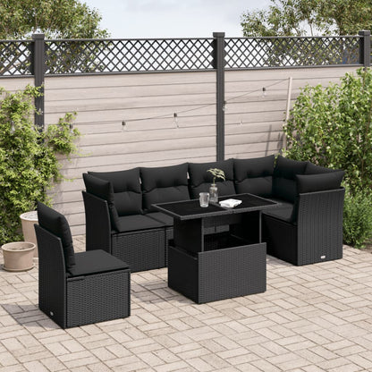 7-tlg. Garten-Sofagarnitur mit Kissen Schwarz Poly Rattan