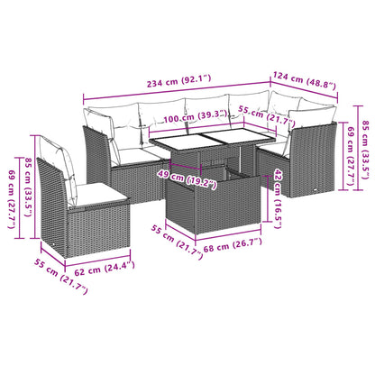 7-tlg. Garten-Sofagarnitur mit Kissen Braun Poly Rattan