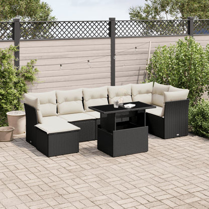 8-tlg. Garten-Sofagarnitur mit Kissen Schwarz Poly Rattan