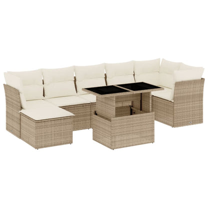 8-tlg. Garten-Sofagarnitur mit Kissen Beige Poly Rattan