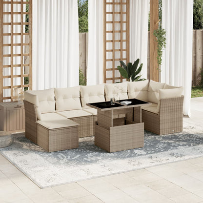 8-tlg. Garten-Sofagarnitur mit Kissen Beige Poly Rattan