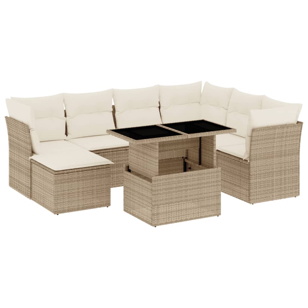 8-tlg. Garten-Sofagarnitur mit Kissen Beige Poly Rattan