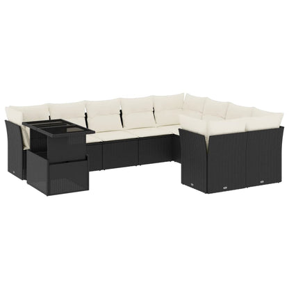 10-tlg. Garten-Sofagarnitur mit Kissen Schwarz Poly Rattan