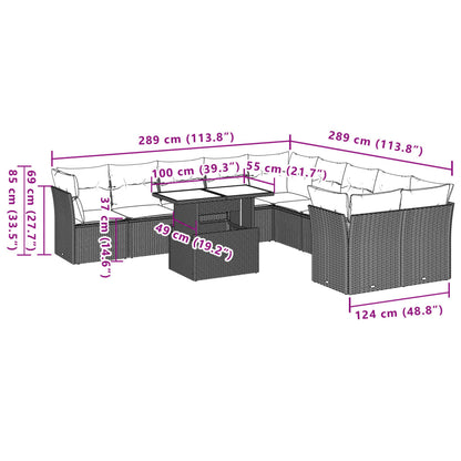 11-tlg. Garten-Sofagarnitur mit Kissen Grau Poly Rattan