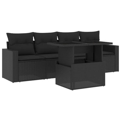 5-tlg. Garten-Sofagarnitur mit Kissen Schwarz Poly Rattan