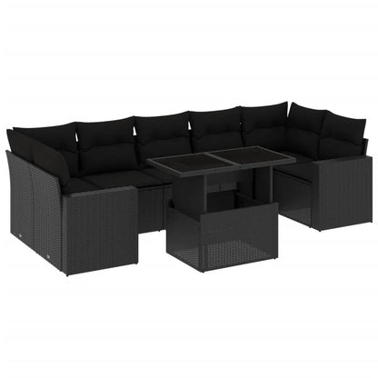 8-tlg. Garten-Sofagarnitur mit Kissen Schwarz Poly Rattan