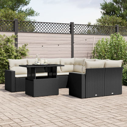 9-tlg. Garten-Sofagarnitur mit Kissen Schwarz Poly Rattan