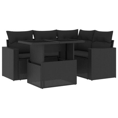 5-tlg. Garten-Sofagarnitur mit Kissen Schwarz Poly Rattan