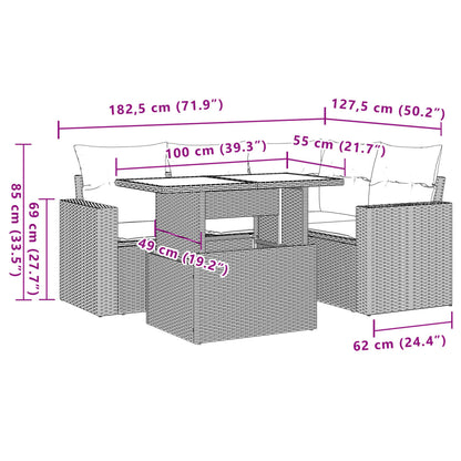 5-tlg. Garten-Sofagarnitur mit Kissen Schwarz Poly Rattan