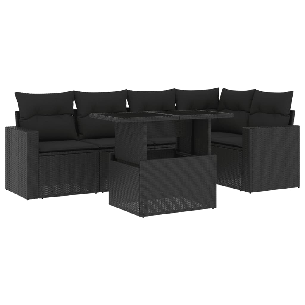 6-tlg. Garten-Sofagarnitur mit Kissen Schwarz Poly Rattan