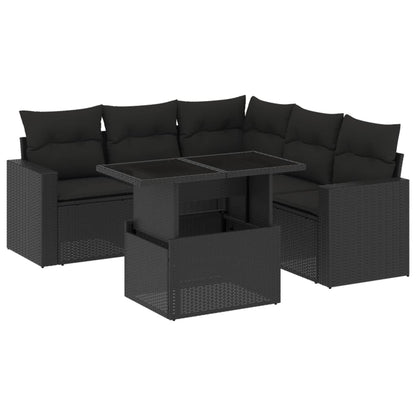 6-tlg. Garten-Sofagarnitur mit Kissen Schwarz Poly Rattan