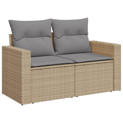 9-tlg. Garten-Sofagarnitur mit Kissen Beige Poly Rattan