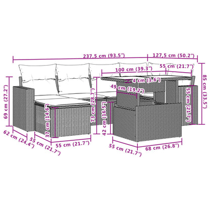 7-tlg. Garten-Sofagarnitur mit Kissen Schwarz Poly Rattan