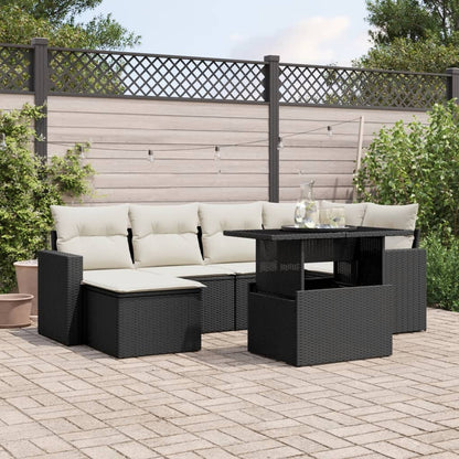 7-tlg. Garten-Sofagarnitur mit Kissen Schwarz Poly Rattan