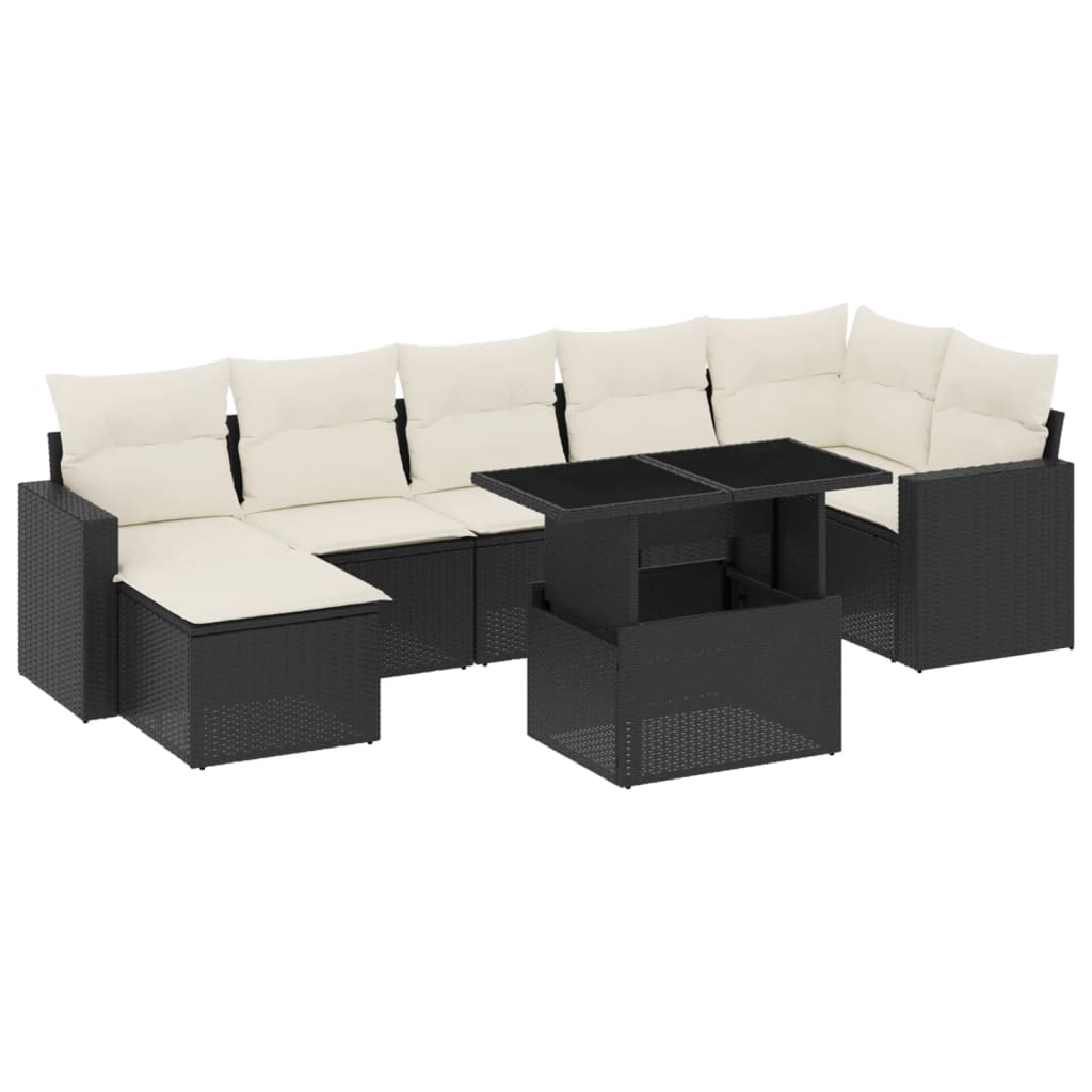 8-tlg. Garten-Sofagarnitur mit Kissen Schwarz Poly Rattan