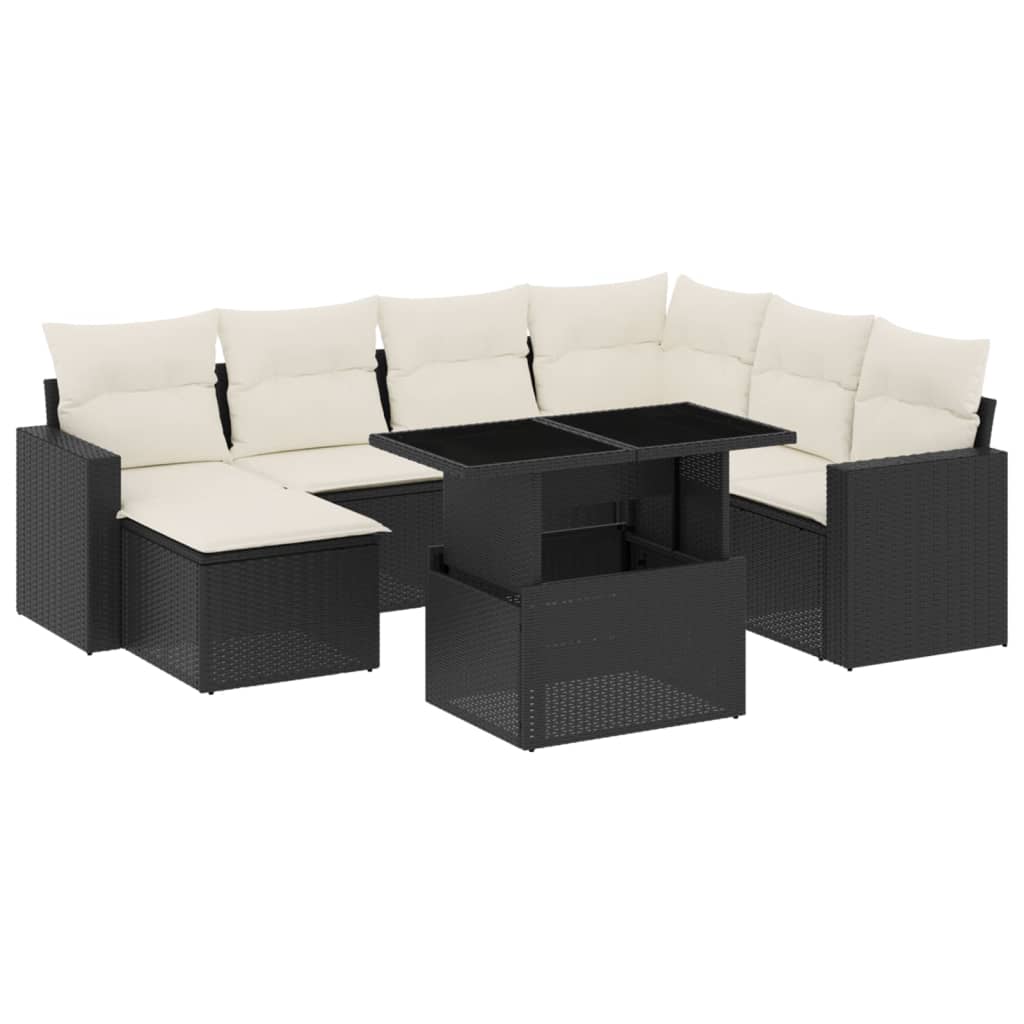 8-tlg. Garten-Sofagarnitur mit Kissen Schwarz Poly Rattan