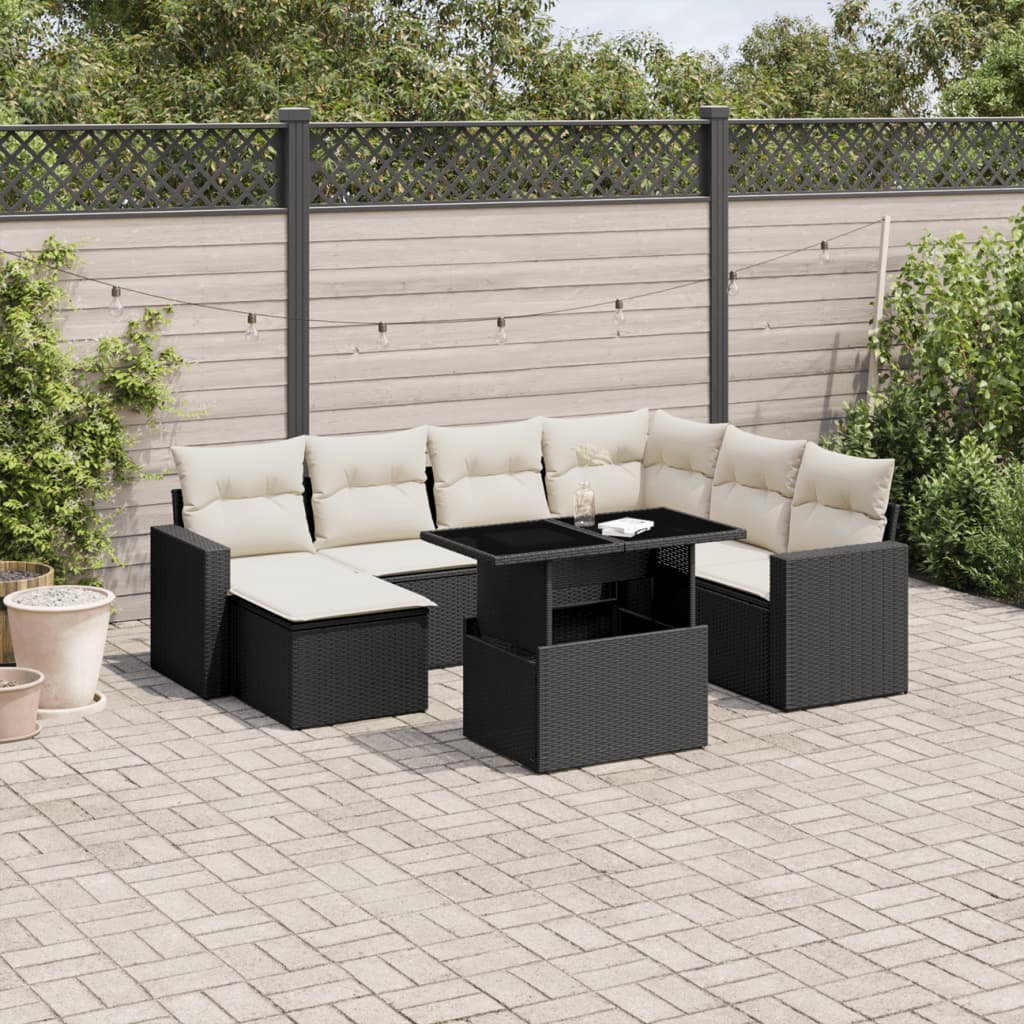 8-tlg. Garten-Sofagarnitur mit Kissen Schwarz Poly Rattan