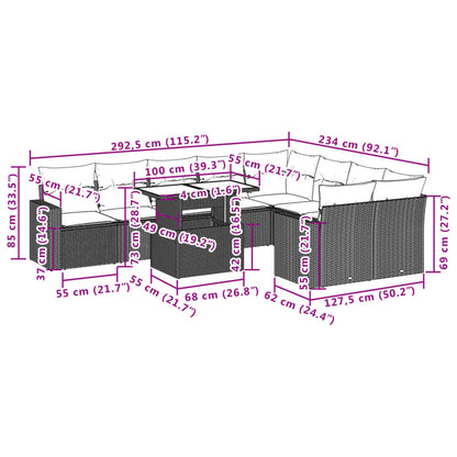 10-tlg. Garten-Sofagarnitur mit Kissen Hellgrau Poly Rattan