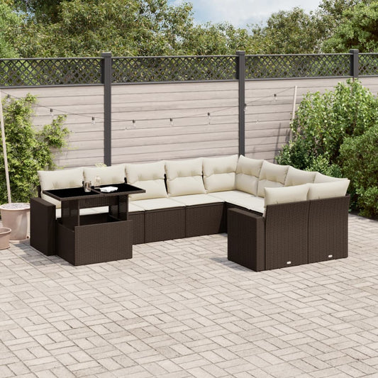 10-tlg. Garten-Sofagarnitur mit Kissen Braun Poly Rattan