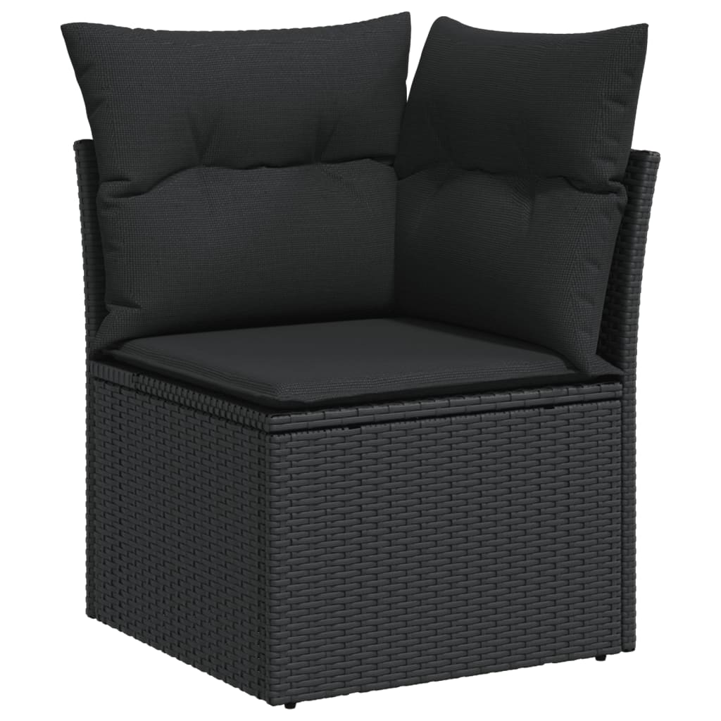 11-tlg. Garten-Sofagarnitur mit Kissen Schwarz Poly Rattan