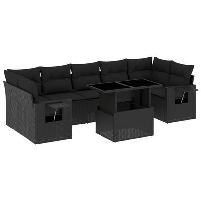 8-tlg. Garten-Sofagarnitur mit Kissen Schwarz Poly Rattan