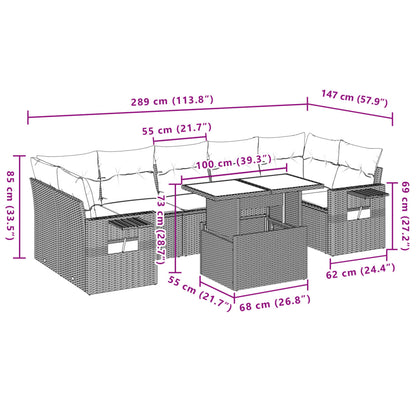 8-tlg. Garten-Sofagarnitur mit Kissen Grau Poly Rattan