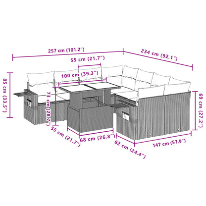 9-tlg. Garten-Sofagarnitur mit Kissen Schwarz Poly Rattan