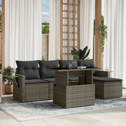 6-tlg. Garten-Sofagarnitur mit Kissen Grau Poly Rattan