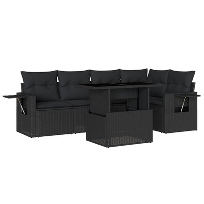 6-tlg. Garten-Sofagarnitur mit Kissen Schwarz Poly Rattan